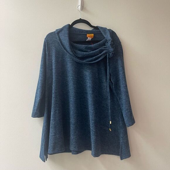 NWT Ruby Rd Blue Cowl Neck Draw String Tunic Sweater - Small - Picture 1 of 7